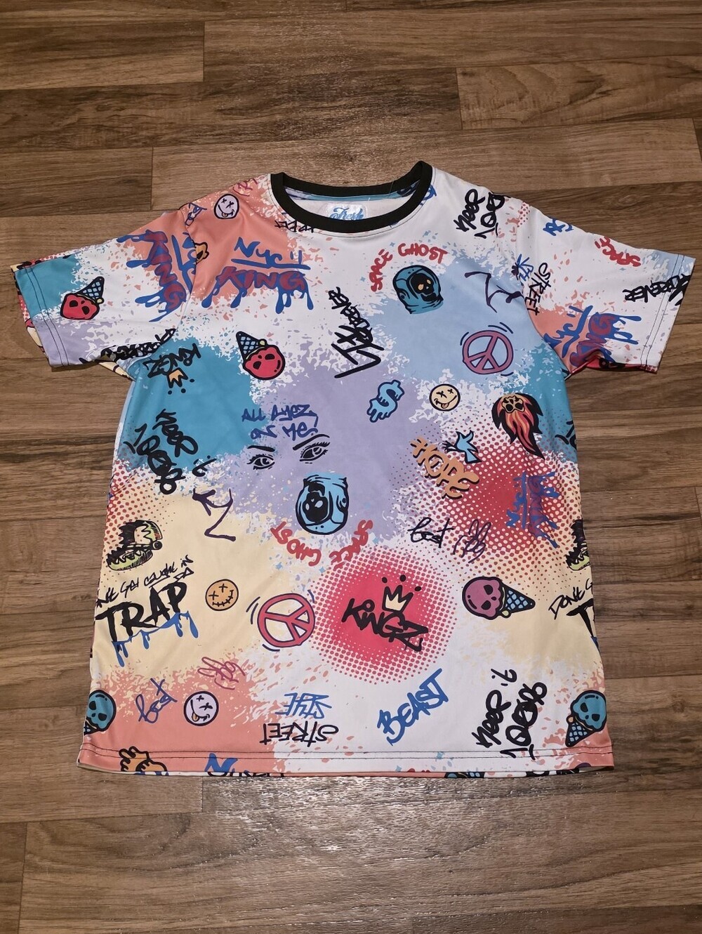 Mens  Multicolor Graffiti Print Short Sleeve Tee